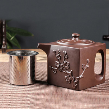 Лилава глинена тенджера Yixing Чайник с филтър от неръждаема стомана Квадратна тенджера с голям капацитет Квадратна тенджера Kung Fu Чаен комплект с чучур Чайник с дръжка