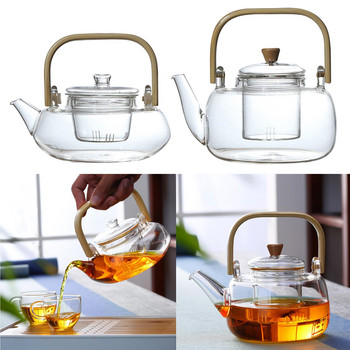 Прозрачен стъклен чайник с подвижен инфузер Топлоустойчива тенджера за чай
