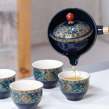 Керамичен въртящ се чайник Китайски кунг-фу чай за пътуване на открито Чаша Чайник