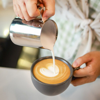 350ml/600ml Κανάτες γάλακτος από ανοξείδωτο ατσάλι Fancy κύλινδρος καφέ με ζυγαριά DIY Latte Coffee Cup Milk Pot Coffee εξαρτήματα