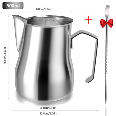 500 ml 304 nerūdijančio plieno rankinis Mota pieno ąsočio putotuvas, Latte pieno plaktuvas su graduotu pieno ąsočiu