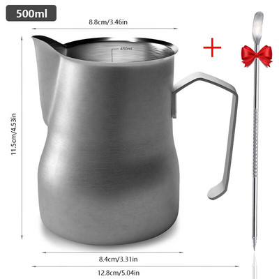 500 ml 304 nerūdijančio plieno rankinis Mota pieno ąsočio putotuvas, Latte pieno plaktuvas su graduotu pieno ąsočiu