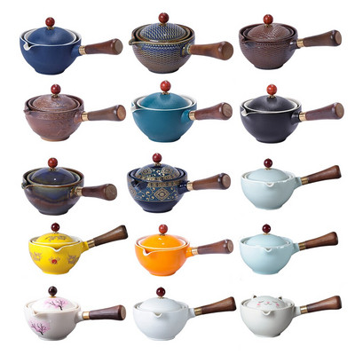 Китайски сервиз за чай Gongfu Преносим чайник 360 въртене Чайник Полуавтоматичен чайник Саксия с дървена дръжка