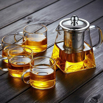 Стъклен чайник с подвижна инфузер и дръжка, стъклени чайници Чайник за насипен чай, чайник с цедка