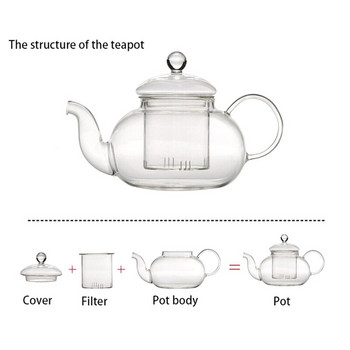 Топлоустойчива стъклена кана за чайник Филтър Кунг-фу Чаен комплект за шест човека тенджера Боросиликатна тенджера 600 мл