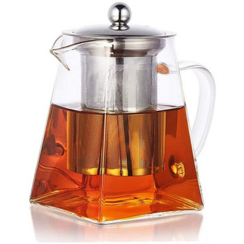 Промоция! Квадратна стъклена кана за чай с инфузер, 550 мл боросиликатна кана за чай с цедка, прозрачни чайници от листа за насипен чай