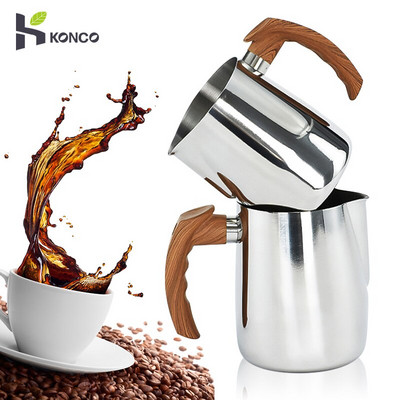 Konco nerūdijančio plieno kavos pieno putų ąsotis Espreso medinis kavos ąsotis Barista Craft Coffee Latte pieno putų ąsotis
