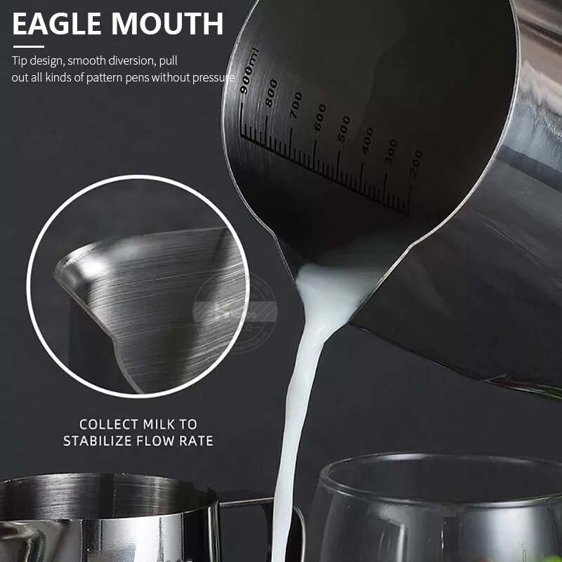 Konco nerūdijančio plieno kavos pieno putų ąsotis Espreso medinis kavos ąsotis Barista Craft Coffee Latte pieno putų ąsotis