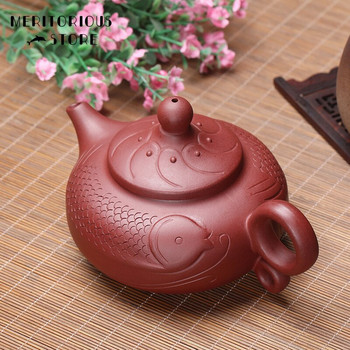 Σχήμα ψαριού Yixing Purple Clay Teapot Chinese Raw Ore Χειροποίητο Kung Fu Zisha Teaware 340ml Δωρεάν αποστολή Beauty Kettle Σετ τσαγιού