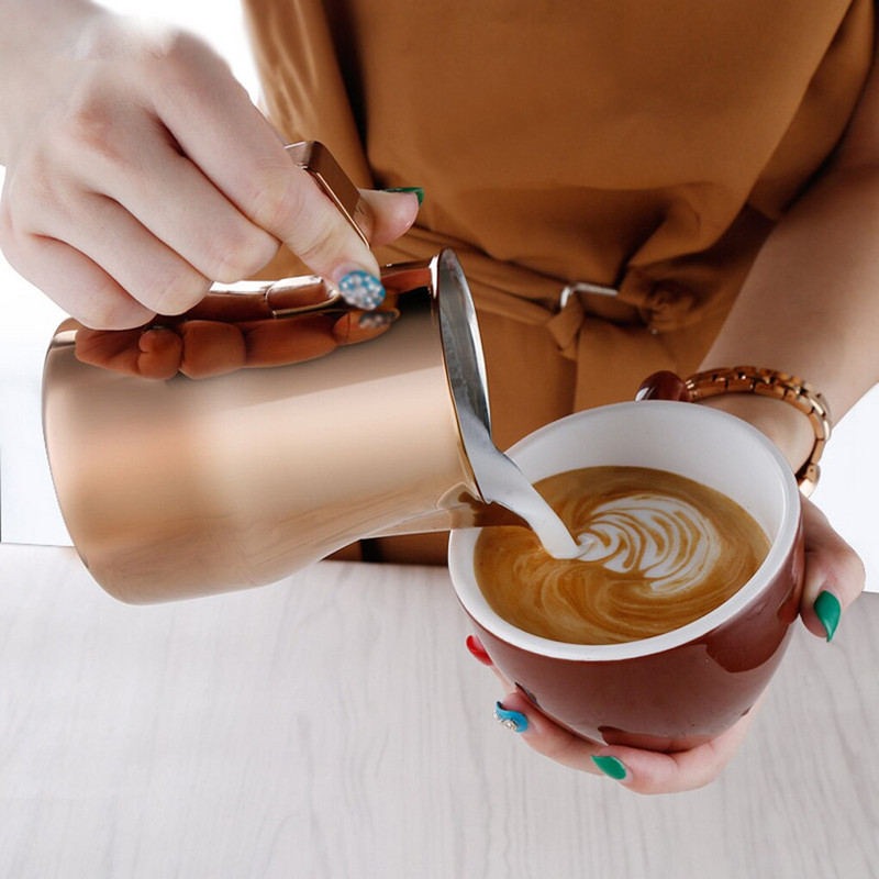 Rozsdamentes acél kávéhabosító kancsó virágcsésze Cappuccino kávés tejes bögrék tejhabosítók Art 350ml
