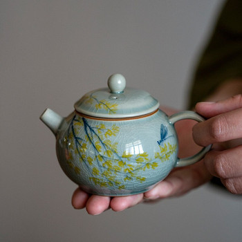Напукан от лед ръчно рисуван кленов лист под глазура Цветно отворено парче керамичен чайник Сервиз за чай Китайска домакинска керамична малка тенджера