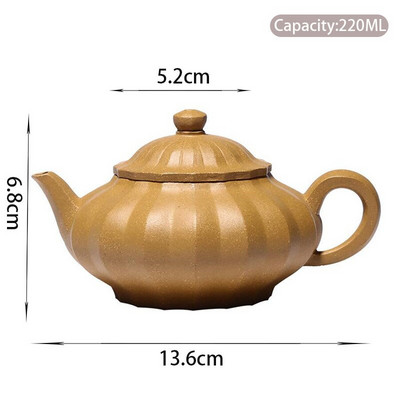 220 ml kínai Yixing lila agyag teáskannák Híres kézzel készített teáskanna nyers érc aranymetszetű iszapos vízforraló Zisha Art teáskészlet Italkészlet