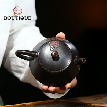 210 мл китайска традиция Yixing лилави глинени чайници Майсторски ръчно издълбан чайник Филтърна кана с форма на топка Zisha Чаен комплект Персонализиран