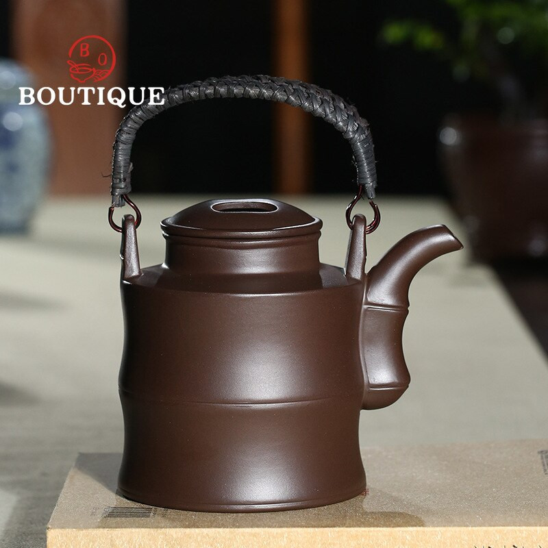 680 ml Yixing lila agyag teáskannák bambusz hordó infuser kézzel készített teáskanna nyers érc szépség gerendás vízforraló kínai Zisha teáskészlet ajándékok