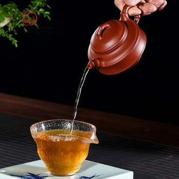 210 ml китайски Yixing лилави глинени чайници Сурова руда Dahongpao Филтърна кана за чай Ръчно изработена бамбукова художествена кана за чай Домашни принадлежности за чай