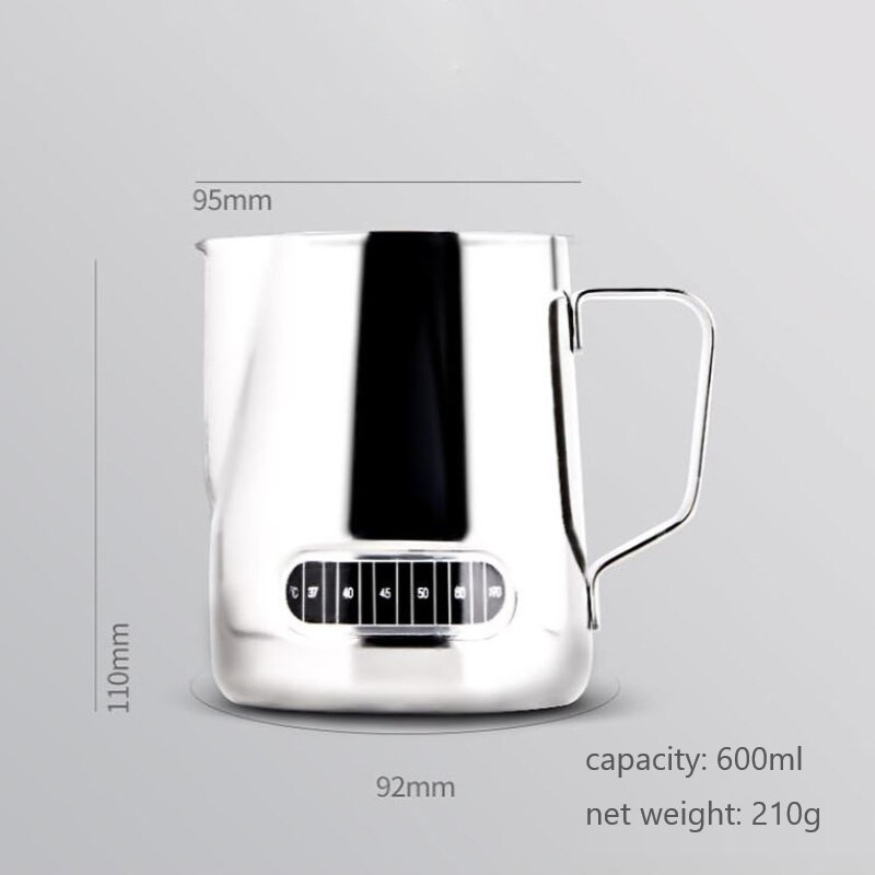 600 ml-es kávéfüzér henger hőmérséklet-érzékelővel, rozsdamentes acél garland kupa hegyes szájú tejhenger tejes csésze