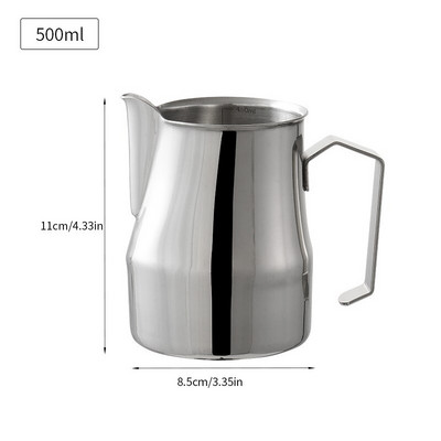 Konco nerūdijančio plieno pieno kavos putų ąsotis Picther 350/500 ml pieno ąsotis Cappuccino Latte Art puodelio espreso garų ąsotis