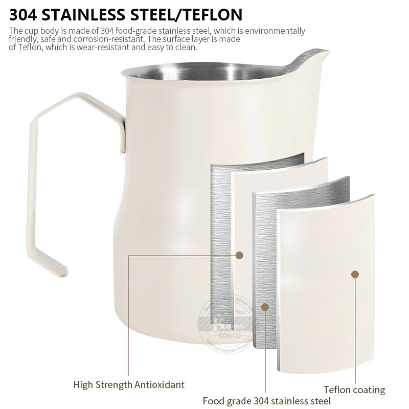 Konco nerūdijančio plieno pieno kavos putų ąsotis Picther 350/500 ml pieno ąsotis Cappuccino Latte Art puodelio espreso garų ąsotis