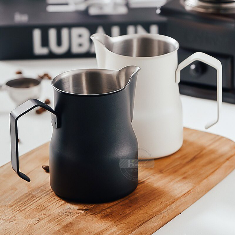 Konco nerūdijančio plieno pieno kavos putų ąsotis Picther 350/500 ml pieno ąsotis Cappuccino Latte Art puodelio espreso garų ąsotis