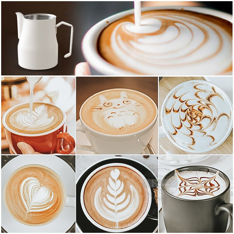 Konco nerūdijančio plieno pieno kavos putų ąsotis Picther 350/500 ml pieno ąsotis Cappuccino Latte Art puodelio espreso garų ąsotis