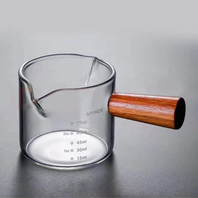 Sticlă de măsurat espresso Sticlă de shot Espresso cu duble duble Cupe din sticlă pentru lichior de espresso cu mâner de lemn Pahare de măsurare