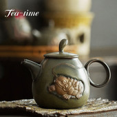 Boutique Unicorn Lucky Pixiu kerámia teáskanna domborműves mustárzöld mázas egyedény szűrővel Háztartási kung fu teafőző eszközök