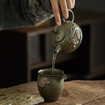 Boutique Unicorn Lucky Pixiu Ceramic Teapot Relief Mustard Green Glaze Μονό δοχείο με φίλτρο Οικιακά εργαλεία παρασκευής τσαγιού Kung Fu