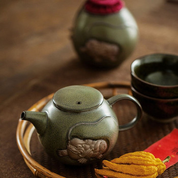 Boutique Unicorn Lucky Pixiu Ceramic Teapot Relief Mustard Green Glaze Μονό δοχείο με φίλτρο Οικιακά εργαλεία παρασκευής τσαγιού Kung Fu