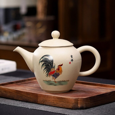 Ceainic din ceramică din ceramică brută retro, 170 ml, ceainic de artă cu pui cu strecurătoare, ceainic chinezesc Kung Fu Puer, ceainic pentru decorarea casei
