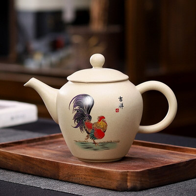 Ceainic din ceramică din ceramică brută retro, 170 ml, ceainic de artă cu pui cu strecurătoare, ceainic chinezesc Kung Fu Puer, ceainic pentru decorarea casei