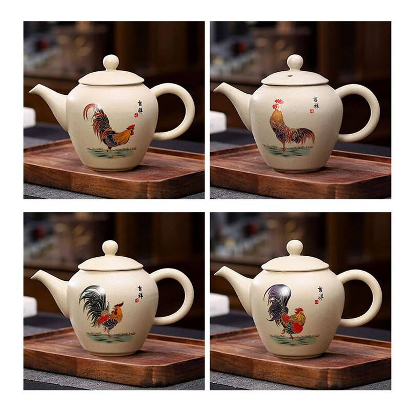 Ceainic din ceramică din ceramică brută retro, 170 ml, ceainic de artă cu pui cu strecurătoare, ceainic chinezesc Kung Fu Puer, ceainic pentru decorarea casei