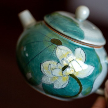 150 мл креативен керамичен чайник с напукана ледена глазура Ръчно рисувана порцеланова тенджера с лотос Домашно приготвяне на чай Кунг-фу Чайник чайник