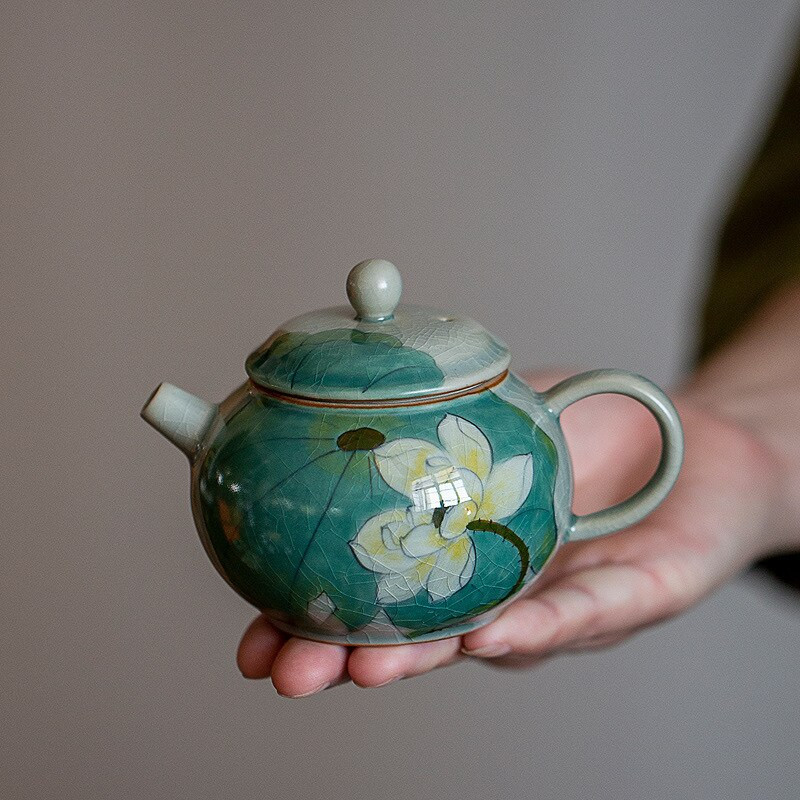 150 ml Creative Ice repedezett mázas kerámia teáskanna kézzel festett lótusz porcelán edény háztartási teafőző kung fu teafőző teasettel