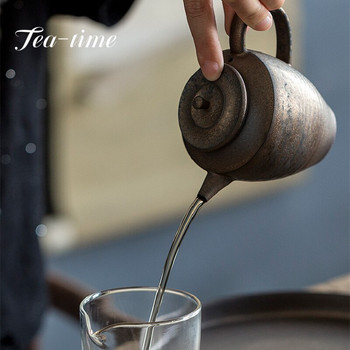 250 мл ръчно изработен керамичен чайник от тънка гума Желязна глазура Малък груб глинен съд с филтър Домакински кунг-фу чай Комплект инструменти за чайник