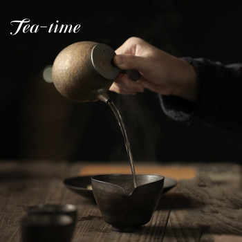 200 ML чайник от груба керамика в японски стил, ръчно изработена ръждиво остъклена гърне за съдове, ретро позлатена странична тенджера Кунг-фу комплект за чай, единична тенджера