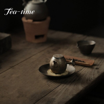 200 ML чайник от груба керамика в японски стил, ръчно изработена ръждиво остъклена гърне за съдове, ретро позлатена странична тенджера Кунг-фу комплект за чай, единична тенджера