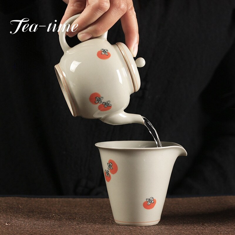 170 ml Retro Plannt Ash Glaze kerámia teáskanna Kézzel festett Datolyaszilva Art Pot Filter Ball Boutique Kung Fu Teafőző Samll Pot