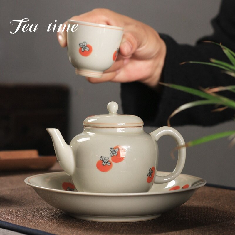 170 ml Retro Plannt Ash Glaze kerámia teáskanna Kézzel festett Datolyaszilva Art Pot Filter Ball Boutique Kung Fu Teafőző Samll Pot