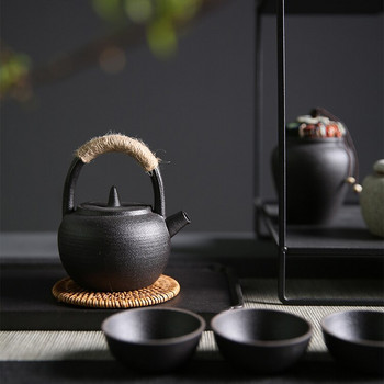 200 ml японска груба керамика Girder Pot Ретро мини керамичен тромпет чайник Ръчно изработен каменен чайник Чайник Kung Fu Комплект за чай Подарък