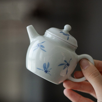 120 мл бял порцеланов ръчно рисуван китайски чайник с орхидеи Единична тенджера Керамична ръчна машина за чай с филтър Кунг Фу Чаен комплект