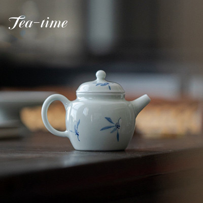 Ceainic chinezesc cu orhidee pictat manual, porțelan alb, 120 ml, o singură oală, ceainic din ceramică cu mâner manual, cu filtru Set de ceai Kung Fu