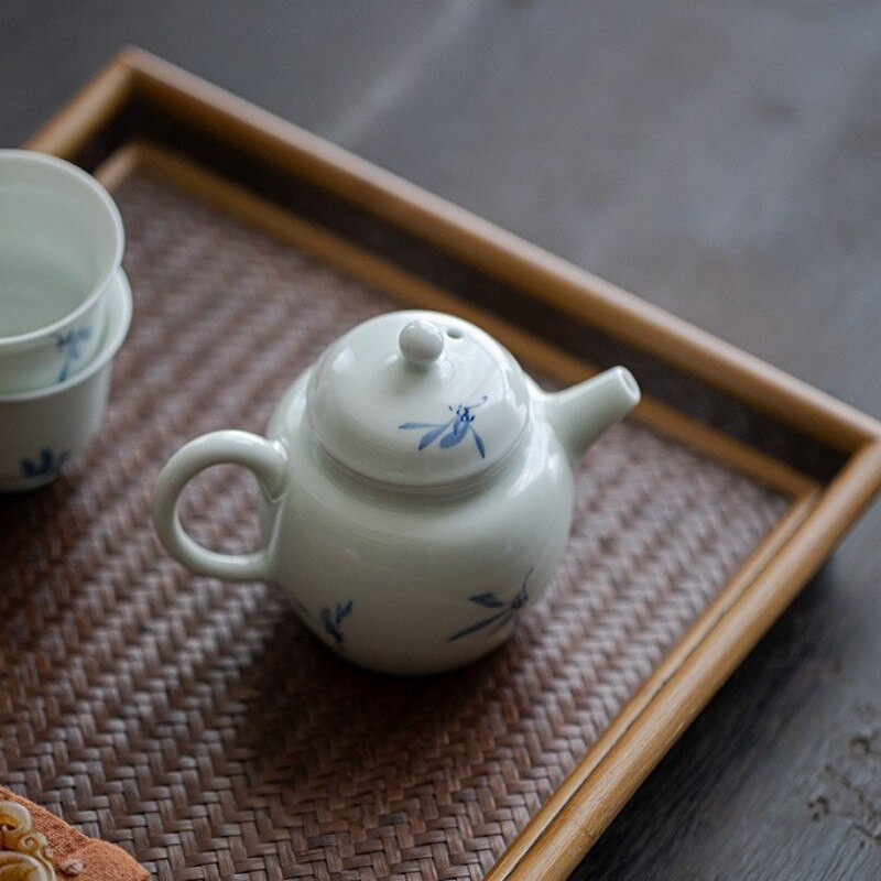 120 ml balto porceliano rankomis dažytas orchidėjų arbatinukas Vieno puodo keraminis rankinis arbatos virimo aparatas su filtru Kung Fu arbatos rinkinys