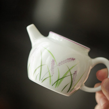 120 ml бял порцеланов чайник Dehua, ръчно рисуван, лавандула, керамична ръчна тенджера, нов чайник в китайски стил Кунг-фу, единичен чайник