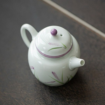 120 ml бял порцеланов чайник Dehua, ръчно рисуван, лавандула, керамична ръчна тенджера, нов чайник в китайски стил Кунг-фу, единичен чайник