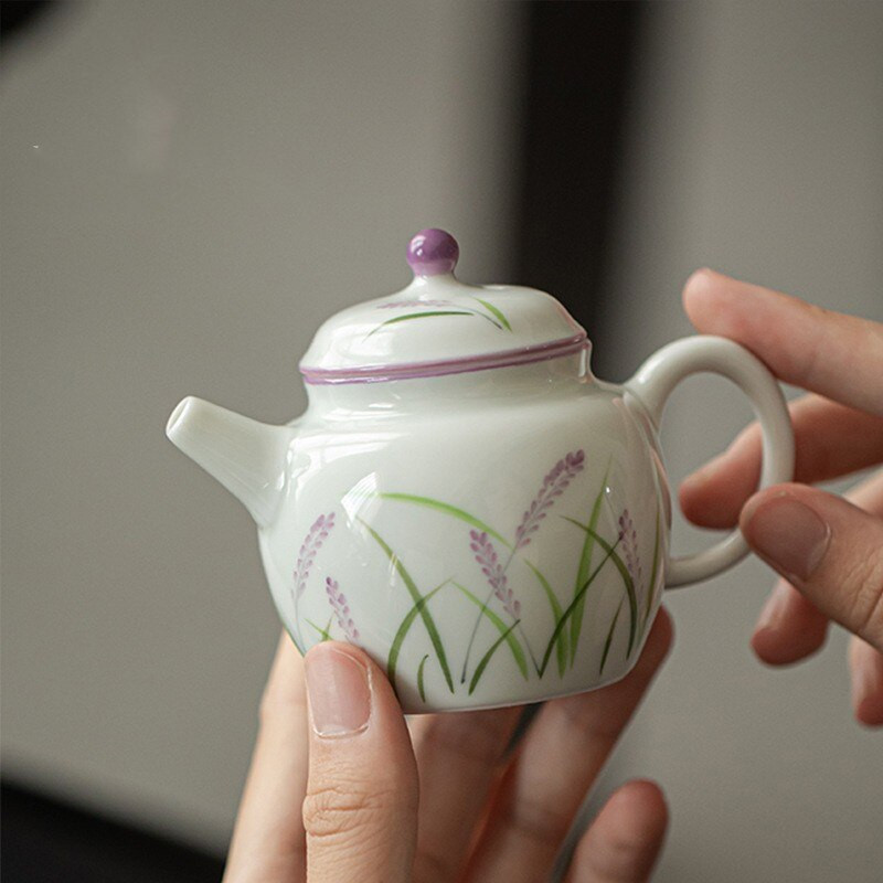 120 ml Dehua fehér porcelán kézzel festett teáskanna Levendula kerámia kézi edény Új kínai stílusú Kung Fu teáskészlet egy teáskanna