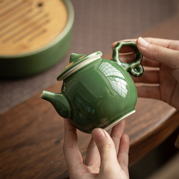 200 ml зелена стъклена глазура, керамична конусна тенджера, ръчно изработена пещ Yue Celadon Lake Stone Teapot Kung Fu Tea Set Tea Maker Hand-held Pot