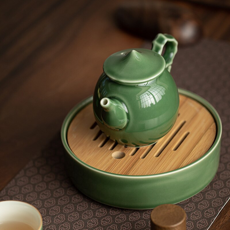 200 ml-es zöld üveg mázas kerámia kúpos edény kézzel készített Yue kemence Celadon Lake Stone teáskanna Kung Fu teáskészlet teafőző kézi edény