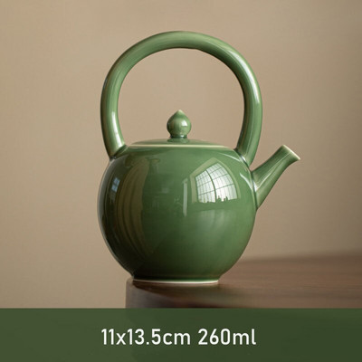 Cuptor Yue Celadon ceainic în stil japonez Set de ceai Kung Fu din ceramică Oală rotundă cu fascicul de ridicare din sticlă albastră Filtru de ceai Oală mică