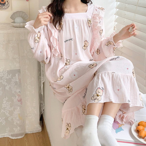 Дамска нощница с дълъг ръкав и къдри за кърмачки