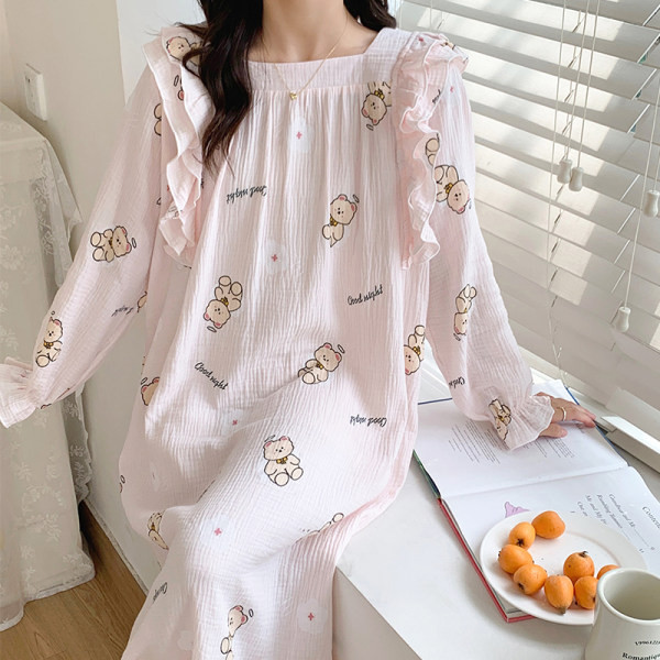 Дамска нощница с дълъг ръкав и къдри за кърмачки